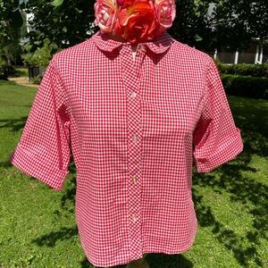 Vintage “Shirtmaker” 100% Cotton Stretch Red Gingham blouse.